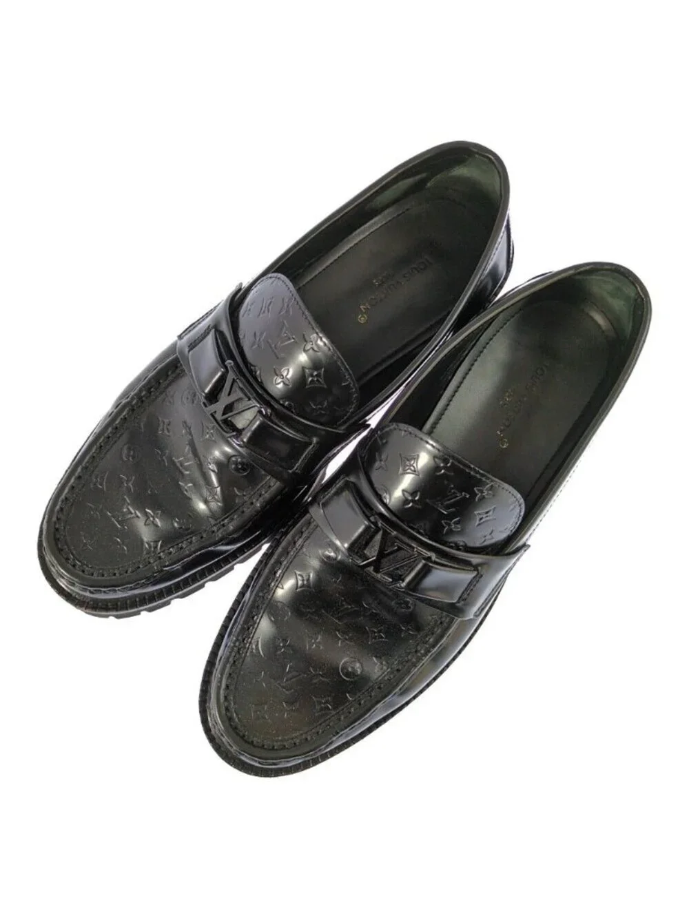 Louis Vuitton Monogram Measure Line Loafers Shoes 7 Black